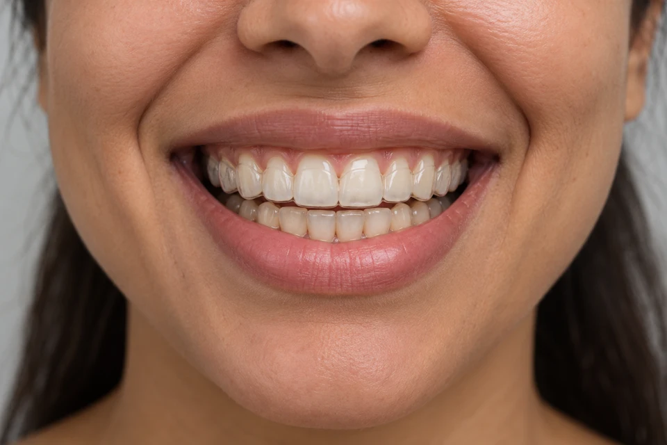 Imagem ilustrativa de um sorriso com alinhador transparente