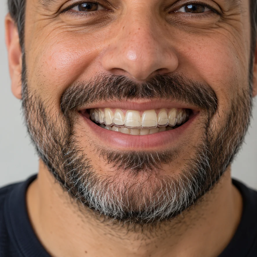 Imagem ilustrativa de um sorriso com alinhador transparente